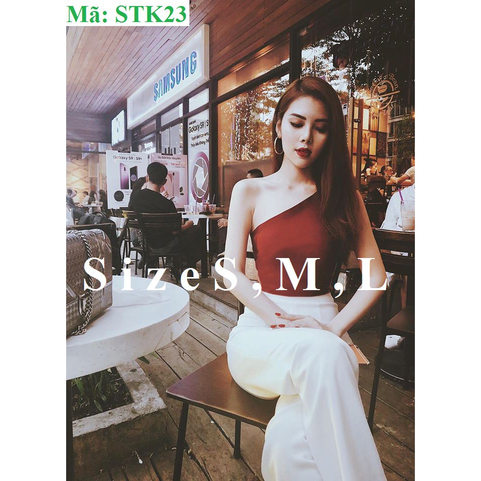 Set thiết kế áo đỏ lệch vai phối quần trắng ống suông trắng sang trọng STK23 Thoitranghd.com
