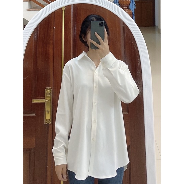 Áo Sơ Mi Nữ Form Rộng Ly Sau Chất Vải Trượt Cao Cấp Mềm Mại Không Nhăn Nhàu
