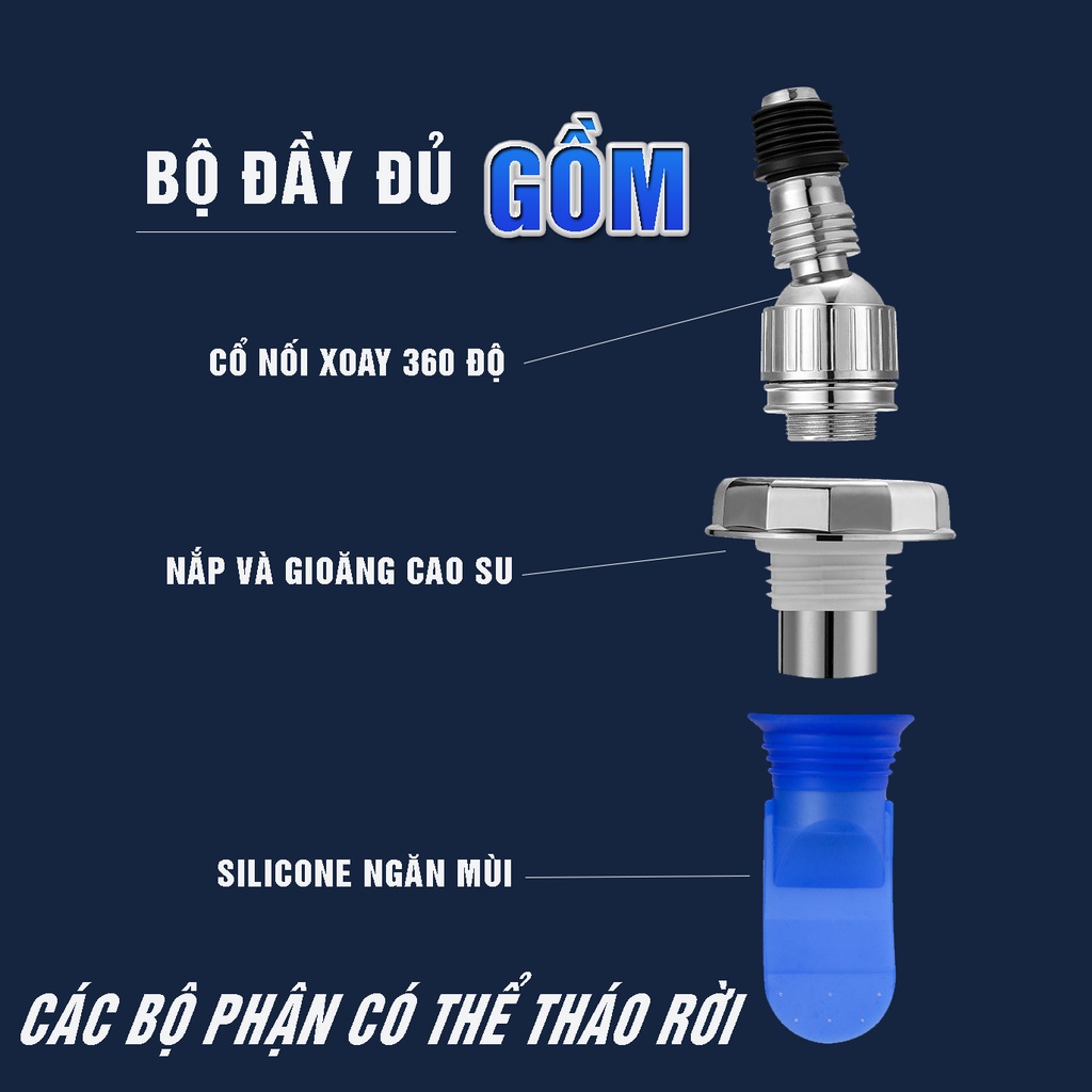 Bộ thoát nước máy giặt, chậu rửa gồm đế thoát sàn cổ xoay 360 độ Minh House