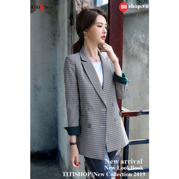 Aó vest Blazer Titishop ANN160 Luxury Sọc Xanh