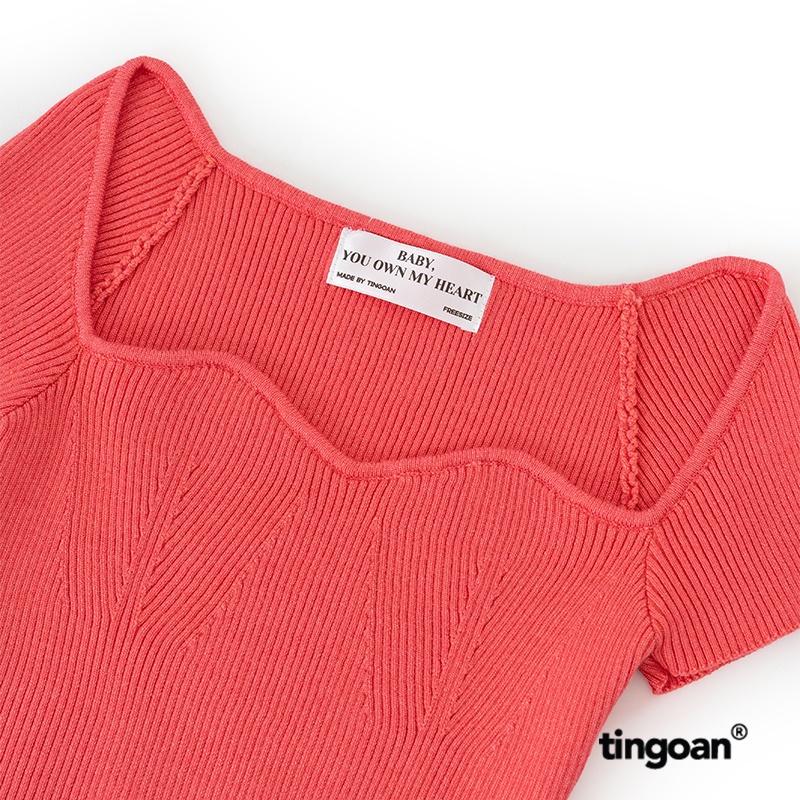 TINGOAN® - Áo len xù ngắn tay cổ lượn viền hồng DATE MAKER TOP/PK