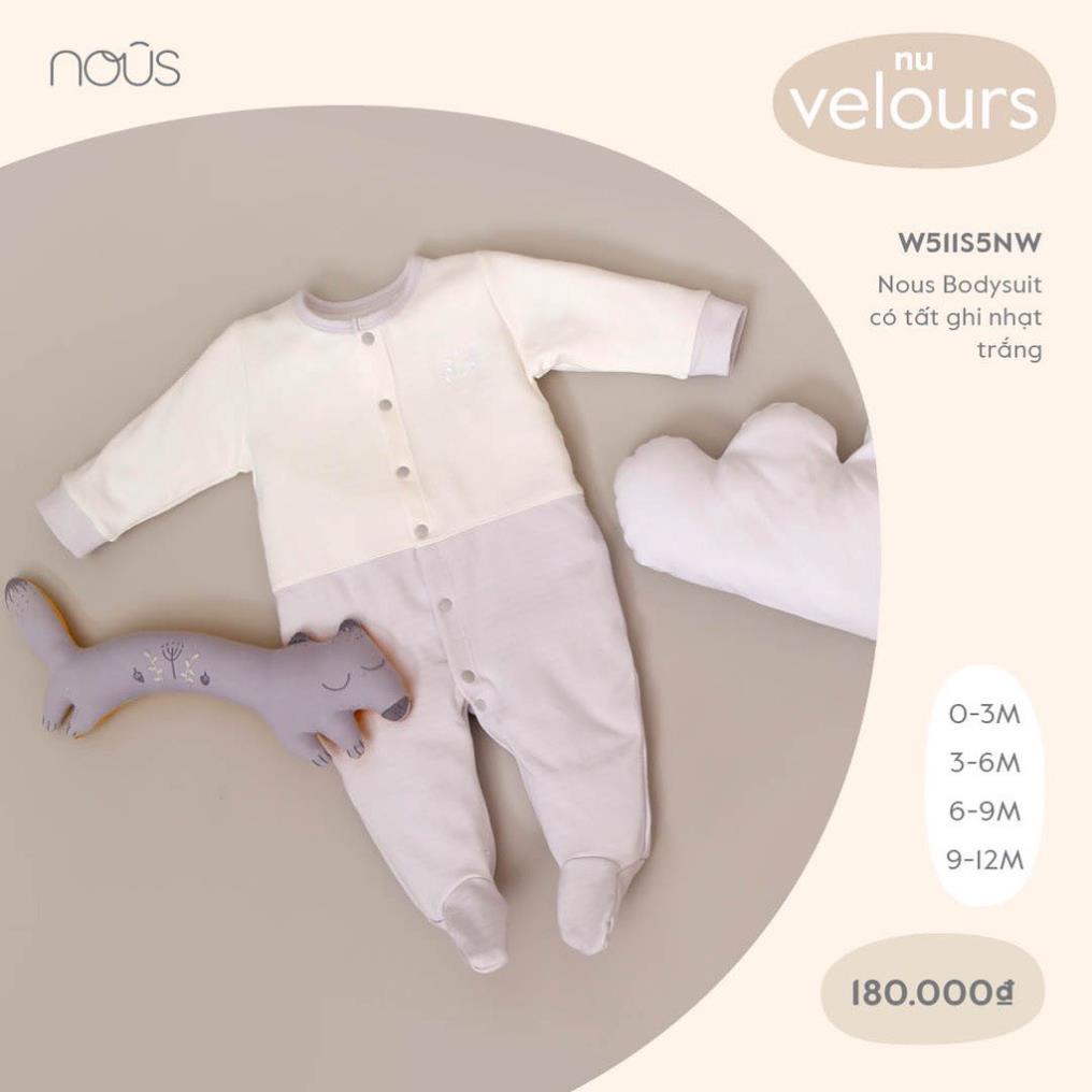 Bộ Quần Áo Liền Thân Bodysuit Kèm Tất Cao cấp Nous Cho Bé Gái Bé Trai Chất Nu Velours (Size Từ 3-12 M)
