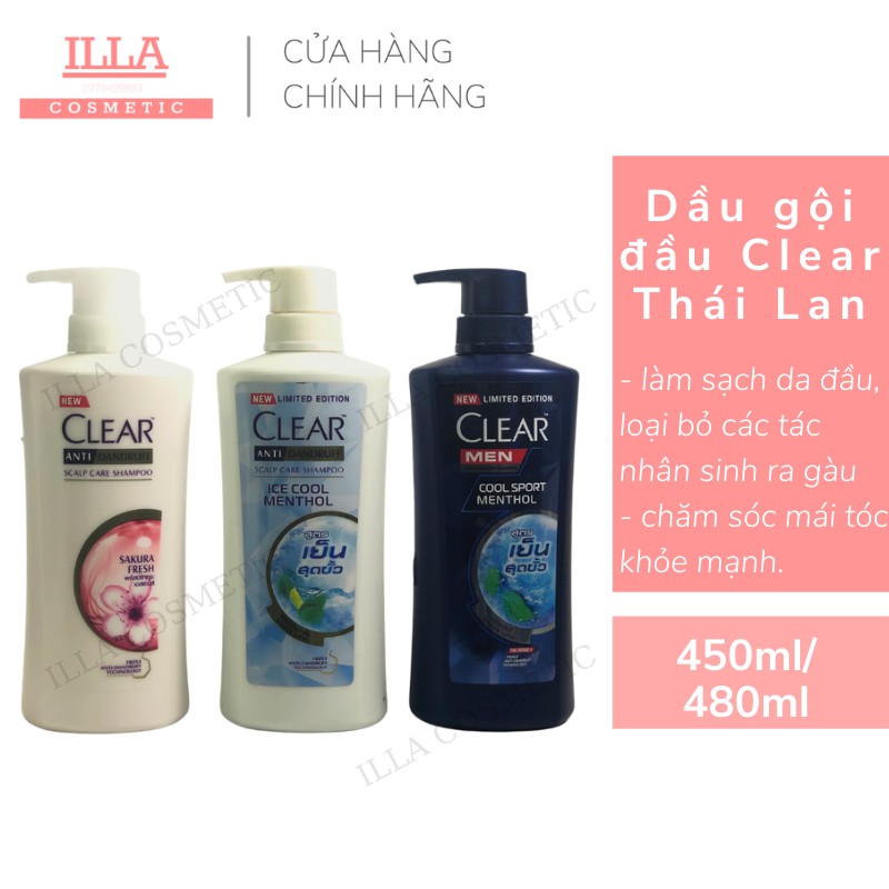 Dầu gội clear 🔥FREESHIP🔥 Dầu gội đầu Clear Men, Clear Bạc Hà, Clear Hoa Anh Đào Thái Lan 450ml/480ml