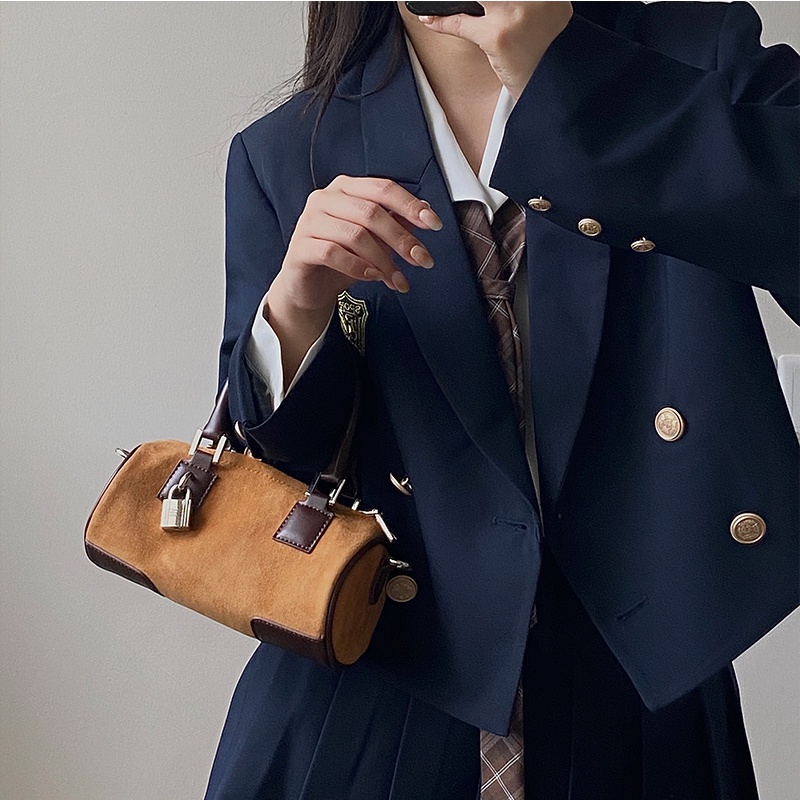 IELGY Túi Xách Đeo Vai Hình Trụ Cỡ Nhỏ Cài Khóa Kiểu retro Thời Trang Cho Nữ