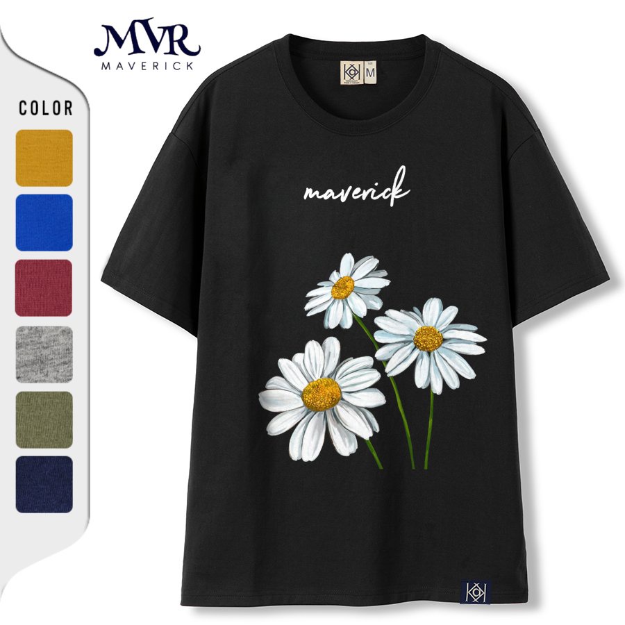 Áo Thun 3 Hoa Cúc Tay Lỡ 7 màu Hồng- Xanh- Đen Cho Mùa Thu Lovely Daisy MVR MVR122019007 Đen
