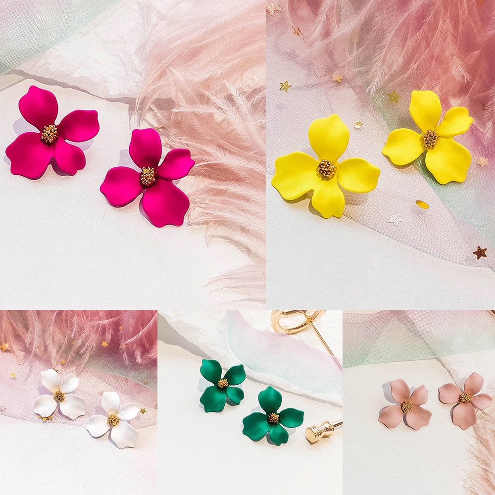 Khuyên tai đinh tán hợp kim hình cánh hoa lớn phong cách Boho cho nữ