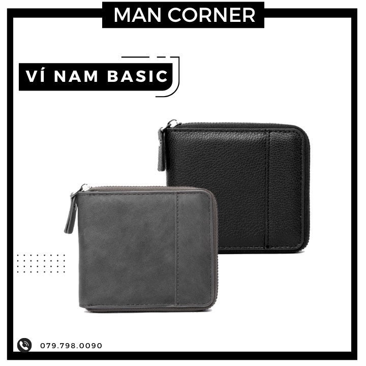 Ví Nam Cầm Tay Cao Cấp Chất Liệu Da PU Màu Đen, Màu Xám Đơn Giản, Có Khoá Kéo An Toàn- Man Corner - Góc Phụ Kiện Nam