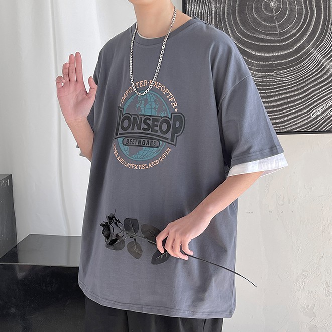 Áo thun tay ngắn dáng rộng họa tiết độc đáo thời trang cho nam và nữ