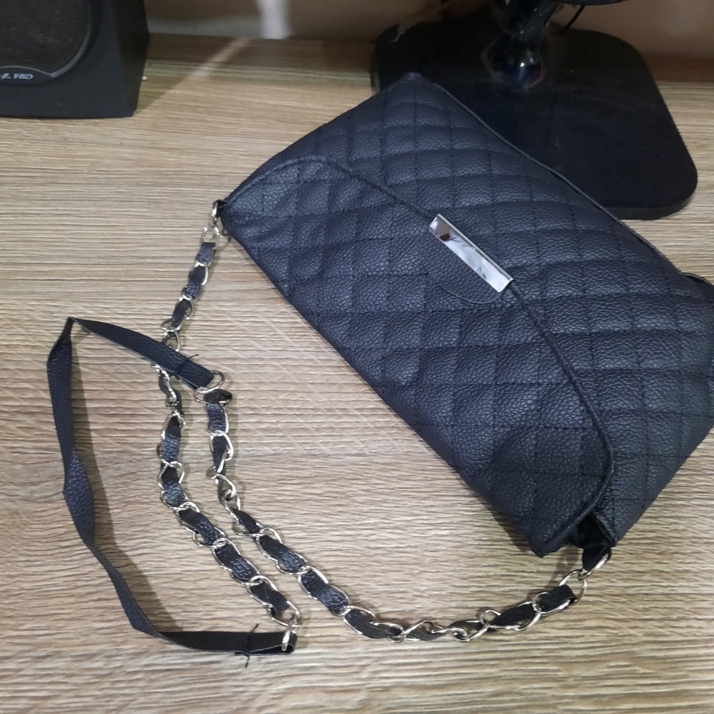Túi xách nữ cầm tay bảng dài đeo chéo clutch lưới đen FG5 Shalla