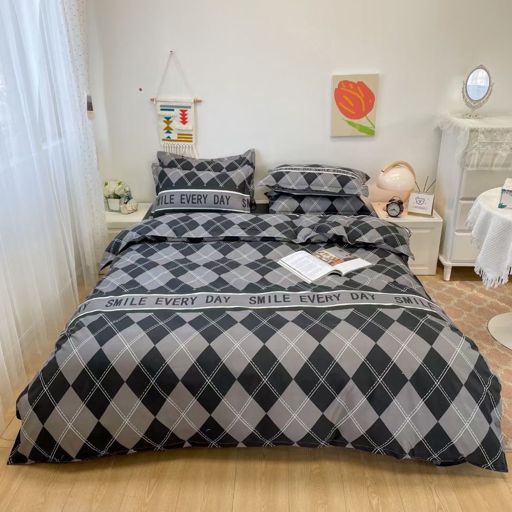 Set Chăn Ga Gối Cotton Poly kẻ sọc hàn Quốc - Bộ Chăn Ga 4 Món Đủ Kích Thước