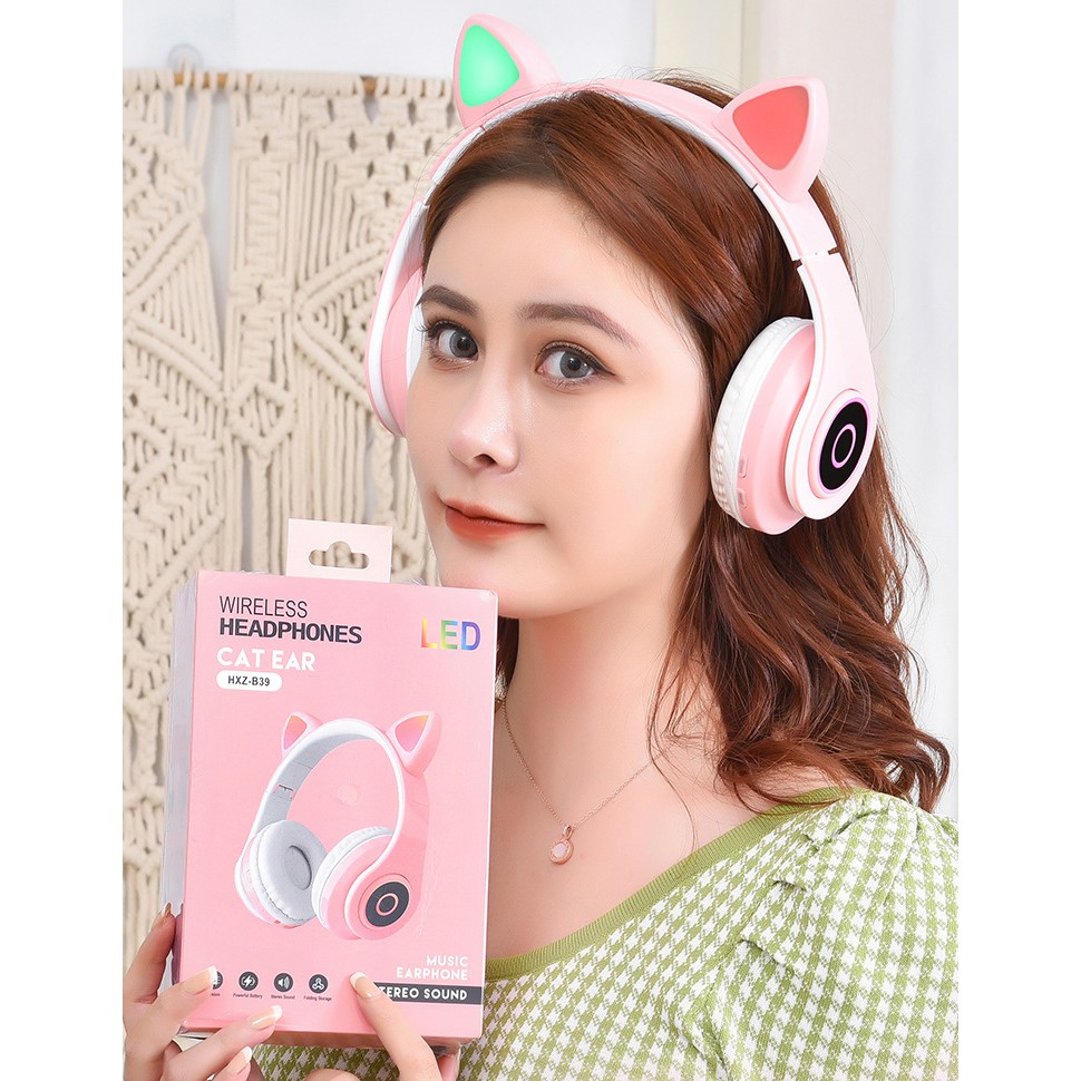 Tai Nghe Mèo Dễ Thương - Bluetooth 5.0 - Đèn Led Nhấp Nháy - MINSTORE