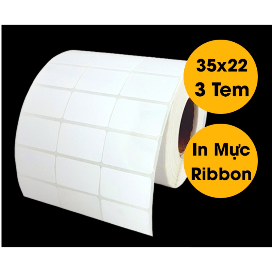 Giấy In Mã Vạch 3 Tem (35x22mm) (Cuộn 50 Mét)