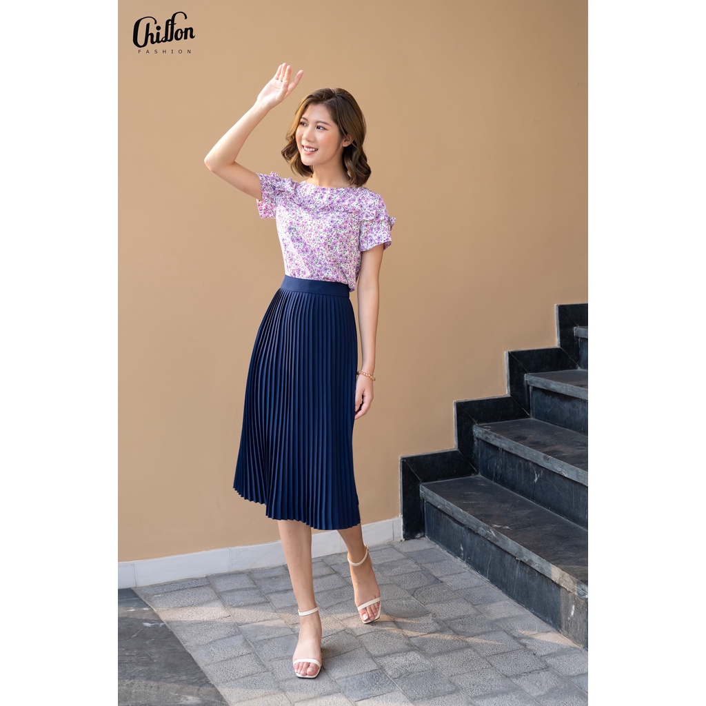 Chân váy dập ly xếp ly công sở dáng dài cao cấp Chiffon