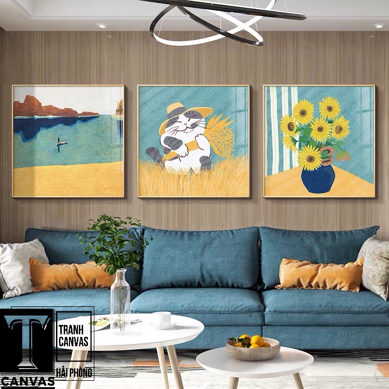 (Giá Xưởng) Tranh Canvas treo tường phòng khách, tranh hiện đại nghệ thuật, tranh con Mèo MEW 04-08 (không khung)