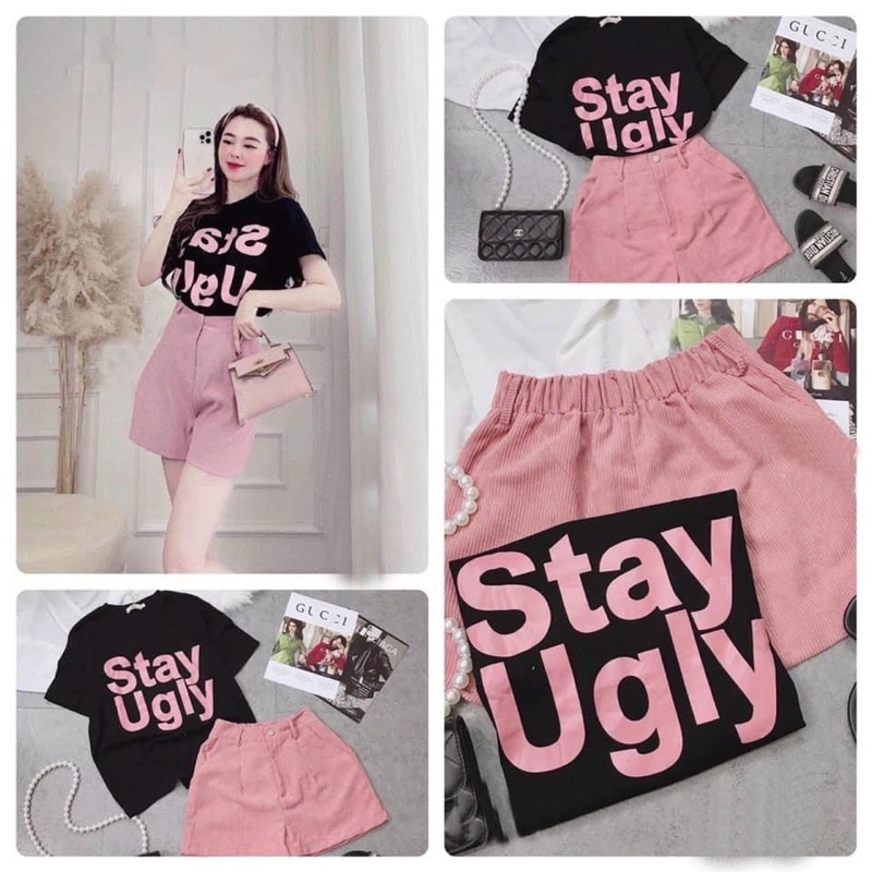 Sét bộ áo tay lỡ in chữ kèm quần short nhung tăm sét bộ đi chơi bigsize Kim Ngân từ 50kg đến 90kg M/L/XL/Xxl Đồ mặc nhà