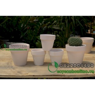 Chậu đất nung trắng 9x9cm trồng cây mini, sen đá, xương rồng