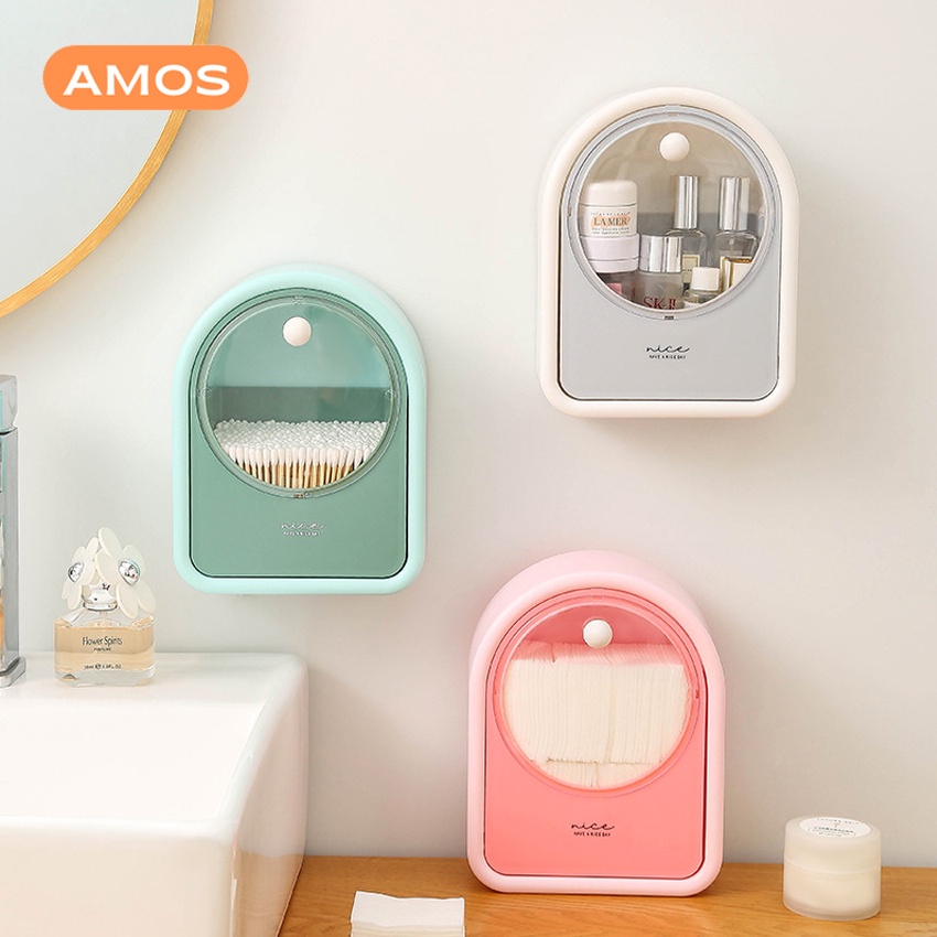Hộp đựng bông tẩy trang AMOS chất liệu HIPS có nắp đậy treo tường