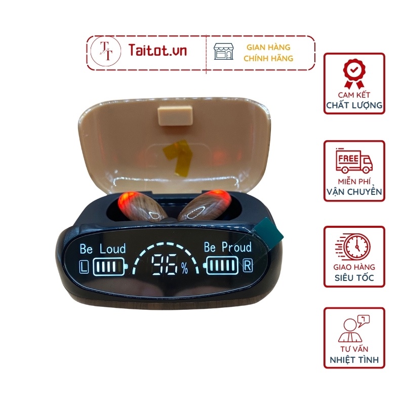 Tai nghe không dây bluetooth M35 vân gỗ có màn hình led kết nối 5.2 - Taitot