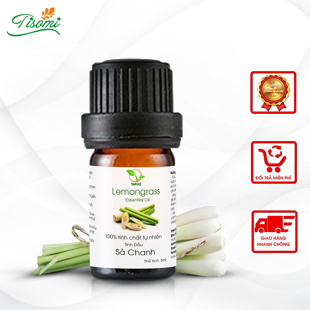 Tinh dầu Sả Chanh nguyên chất 5ml - Xua đuổi muỗi, côn trùng, khử mùi hiệu quả - TISOMI