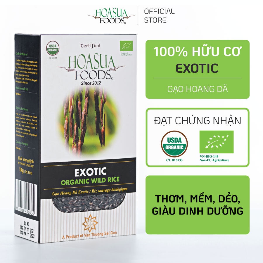 Gạo hữu cơ hoang dã Exotic HOA SUA FOODS - dẻo thơm hạt tròn 1kg