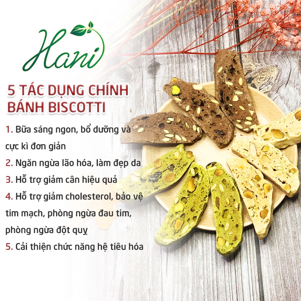 Bánh BISCOTTI 3 vị nguyên cám MẬT ONG dành cho người ăn kiêng, giảm cân, tiểu đường | HANI FOOD