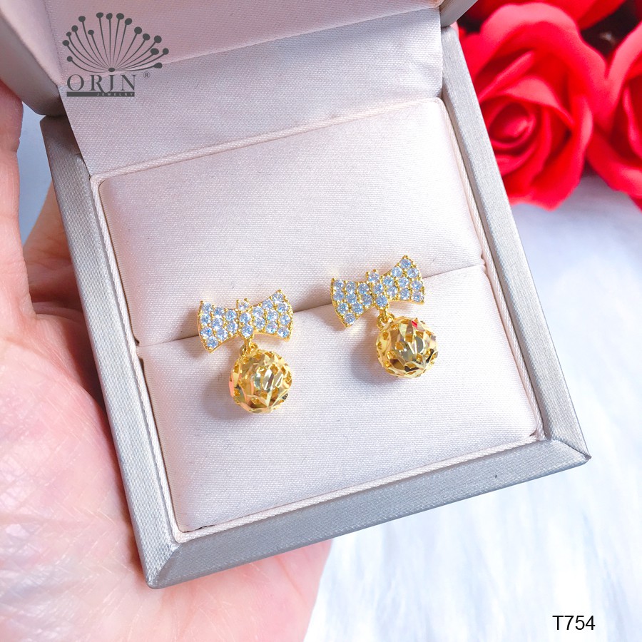 Bông tai, khuyên tai nơ tòn ten đính đá cao cấp Orin T754