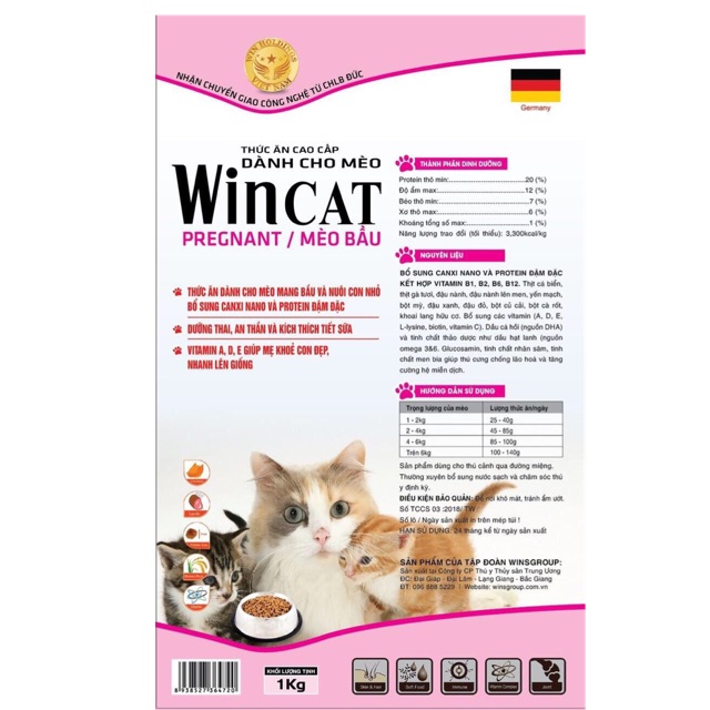 Thức ăn cho mèo bầu & nuôi con WinCat 1kg ( vị cá)