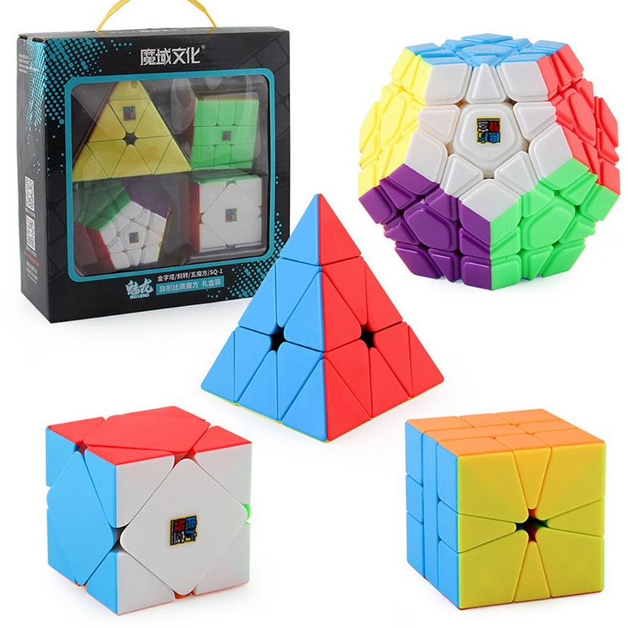 Hộp 4 Khối Rubik Biến Thể MoYu Tam giác, Skewb, 12 mặt, Square-1. Rubic Stickerless