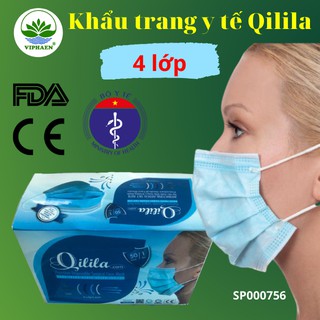 [Chuẩn Bộ y tế, FDA, CE] Khẩu trang y tế 4 lớp QILILA/Famapro, Khẩu trang kháng khuẩn phòng dịch (Hộp 50 cái)