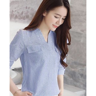 Áo Kiểu Sọc Cổ V Janet