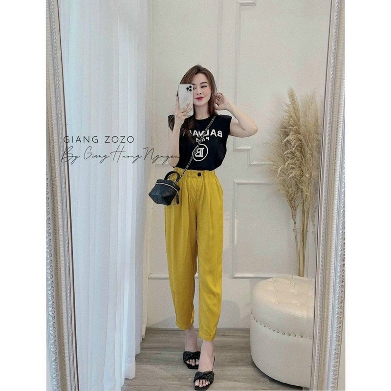Quần Baggy Đũi Cúc Lệch Lưng Cao,Quần Baggy 9 Tấc  Cạp Chun Sau Năng Động_Kim Anh Shop