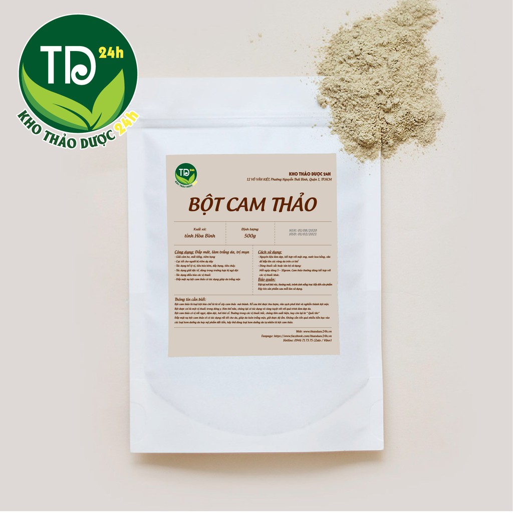 Bột cam thảo nguyên chất 100%, làm trắng da, ngừa nếp nhăn, chống nấm, giải cảm [500 gram - 1kg] I Kho Thảo dược 24h