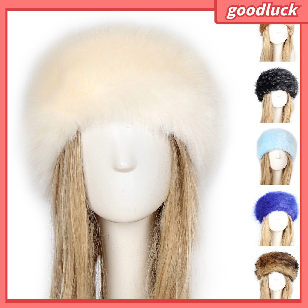 &lt; Golu &gt; Mũ Turban Rộng Vành Dày Phối Lông Giả Trượt Băng Đô Cho Nữ