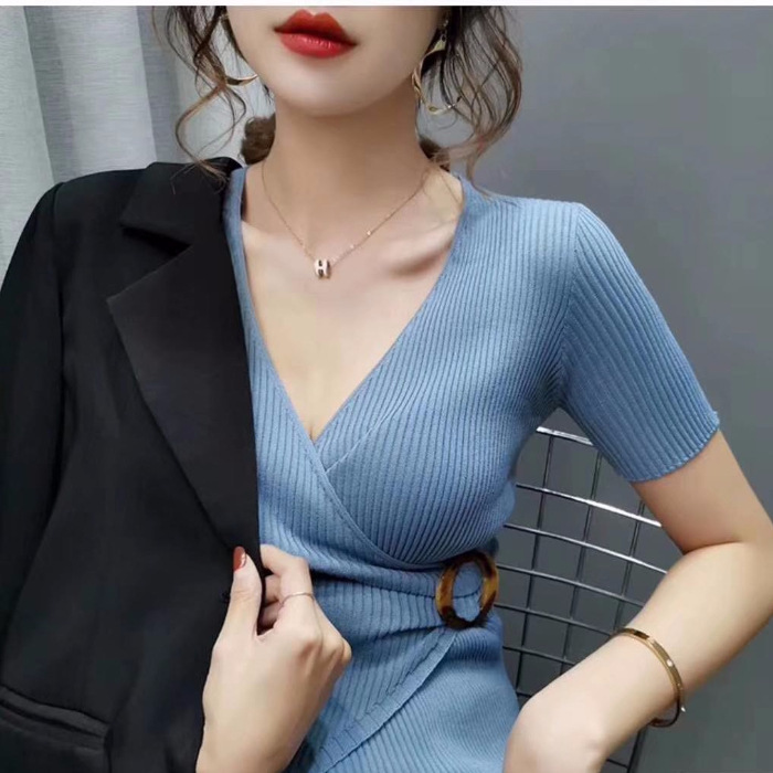 Áo Nữ Tay Ngắn Cổ Chữ V Thời Trang Quyến Rũ