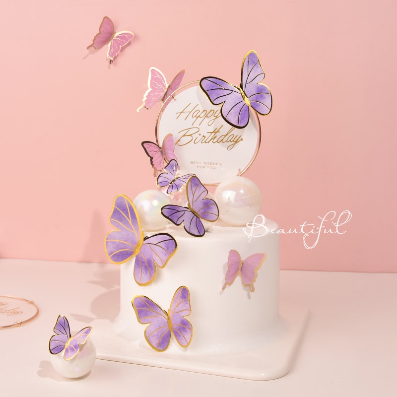 Set 10 Phụ Kiện Trang Trí Bánh Kem Hình Tròn Bằng Sắt Màu Đồng/Đồng Họa Tiết Bướm Độc Đáo