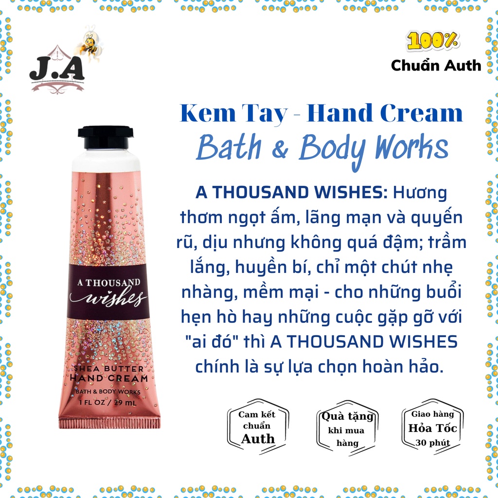 (Auth) Bộ Sản Phẩm A THOUSAND WISHES Xịt Thơm, Lotion, Sữa Tắm, Nước Rửa Tay, Kem Tay Bath and Body Works (JA Shop)