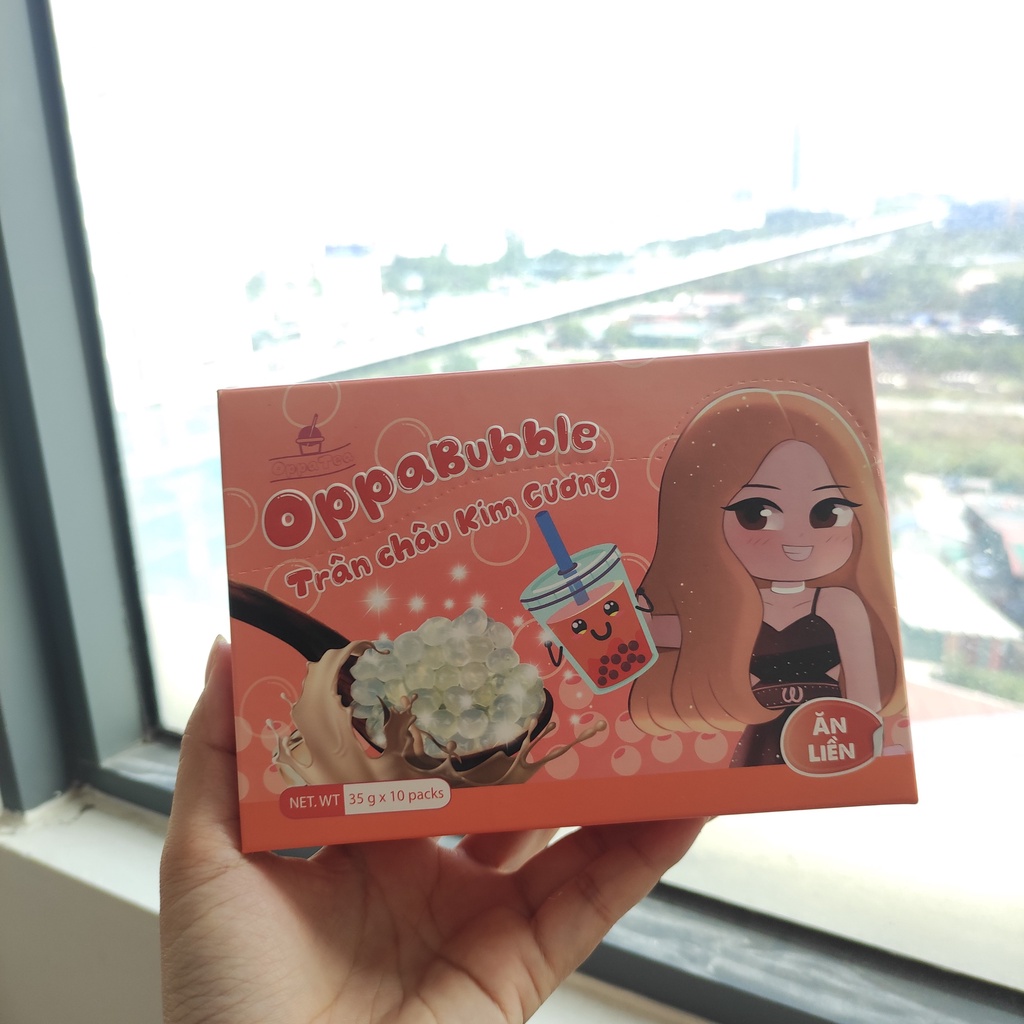 Trân Châu Kim Cương Oppa Bubble Hộp 350g Topping Giòn Dai Nguyên Liệu Trà Sữa