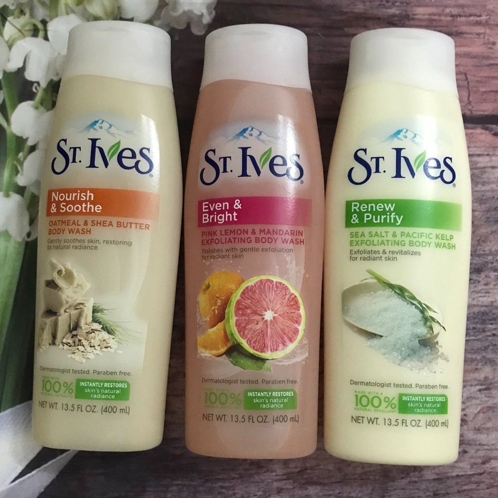 [Mã 400mlMC]Sữa Tắm Chăm Sóc Da Nhập Khẩu Từ Mỹ ST. IVES BODY WAS 400ml Hương Yến Mạch Và Bơ, Cam Chanh, Muối Biển