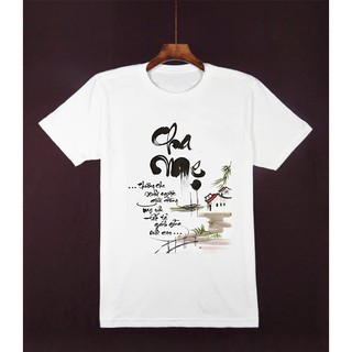 Áo Thun In Chữ Thư Pháp Cha Mẹ Ngắn tay Cổ Tròn Phom Xuông Nam Nữ