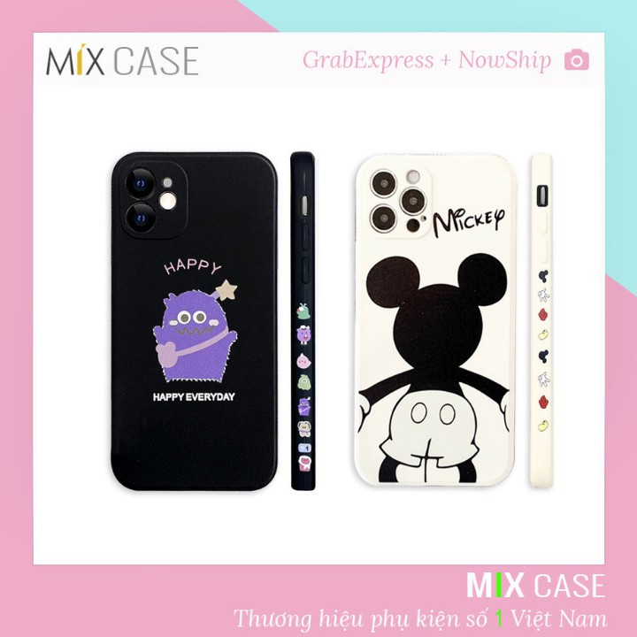 Ốp lưng iphone Chuột Mickey, Quái Vật Xanh cạnh vuông in hình viền cute