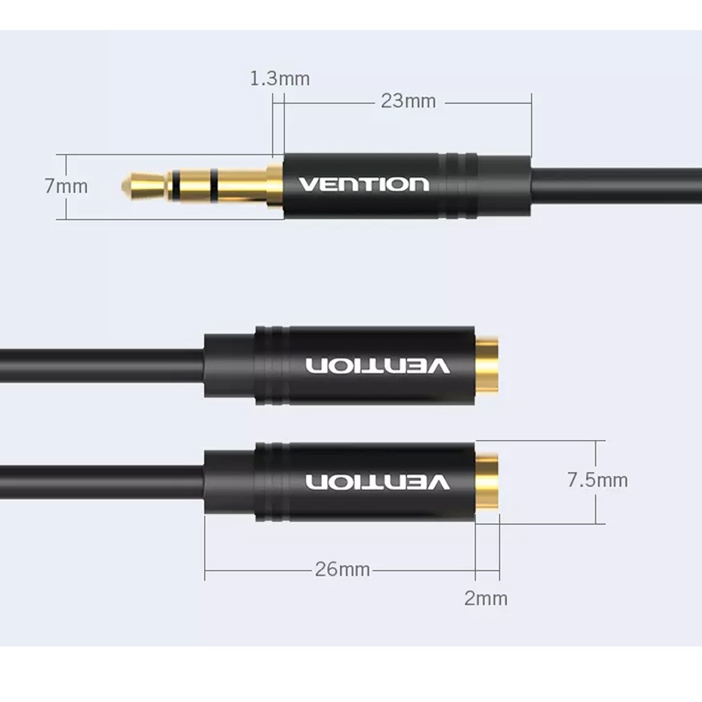 Dây cáp chia audio 3.5, chia tai nghe 1 ra 2 cổng Vention