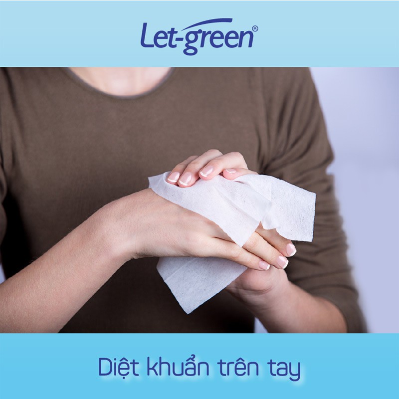 Khăn ướt cồn Let-green sạch khuẩn sạch vết bẩn bịch 50 miếng - Hàng siêu thị