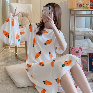 Váy Ngủ Chất Cotton mát mẻ siêu Dễ Thương Cute hình Carot- Tặng kèm túi