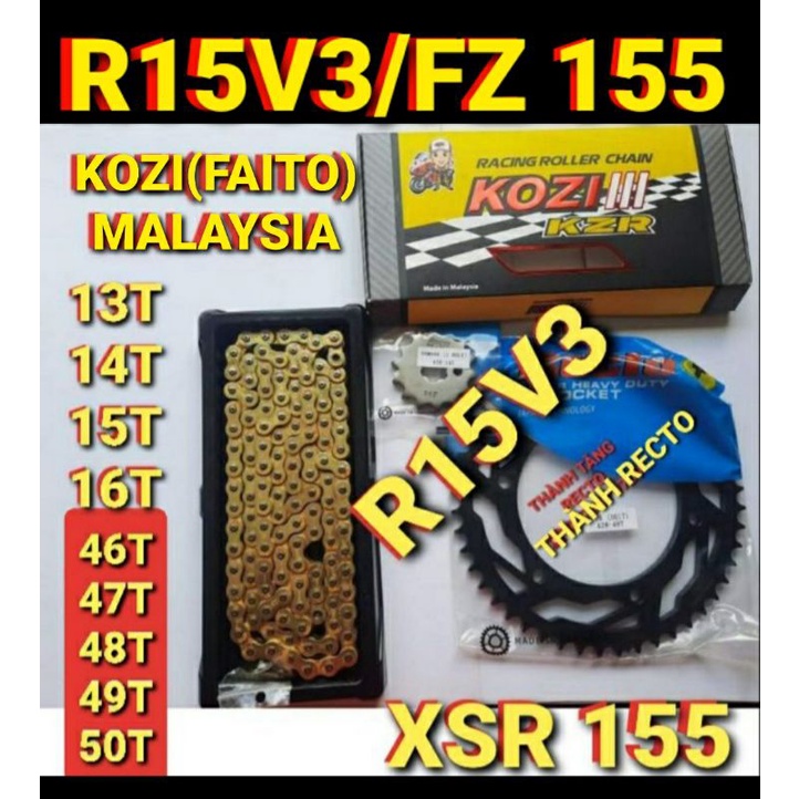 NHÔNG SÊN DĨA R15V3/FZ 155i/XSR 155 DĨA 47T 48T 49T 50T SÊN VÀNG KOZI(FAITO) MALAYSIA