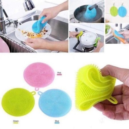 Miếng rửa chén dĩa silicon xoong nồi đa năng siêu sạch có móc treo tiện dụng - búi rửa chén