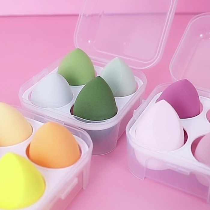 Hộp 4 mút trang điểm SUMAX mềm mại kiểu giọt nước tiện lợi để tán kem nền 100G