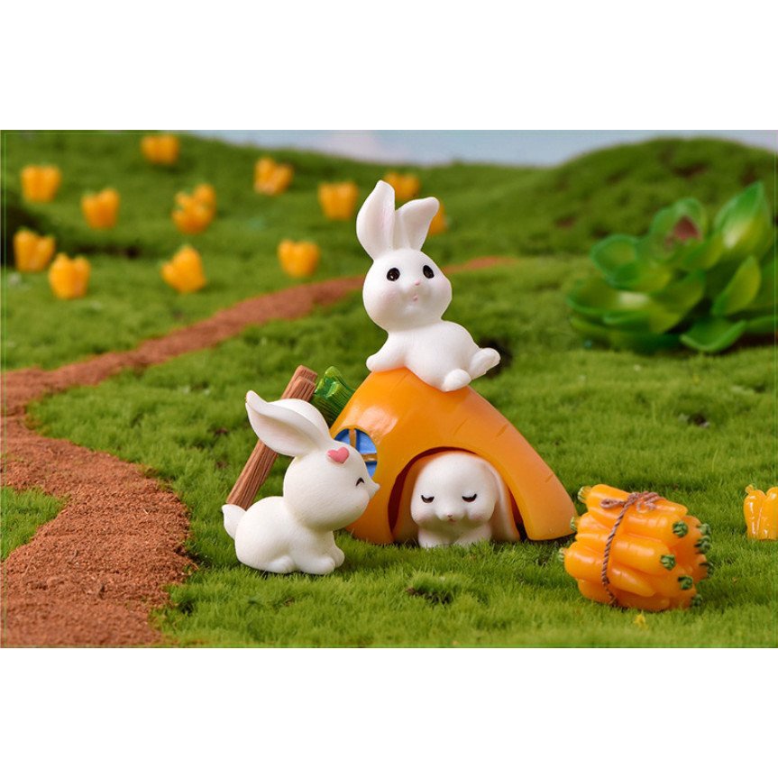 Decor bàn học gia đình thỏ mùa cà rốt bội thu trang trí tiểu cảnh, terrarium