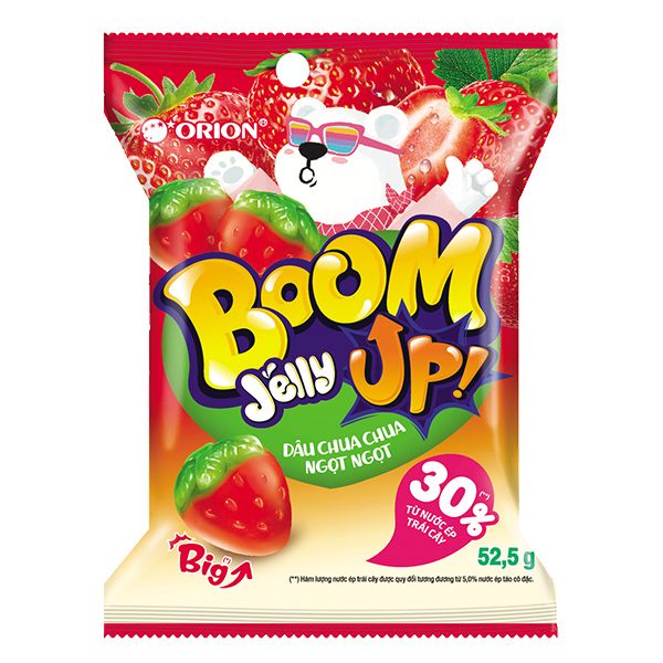 Kẹo Dẻo Trái Cây Boom Jelly Up Vị Đào, Dâu Và Nho Gói 52.5G