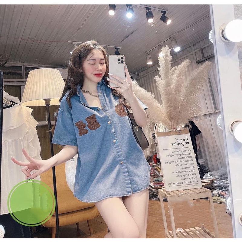 Áo Sơ Mi Bò Cộc Tay Thêu Chữ 1951 Hàng Quảng Châu M1951-Violet