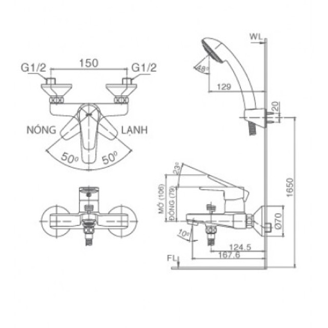 Vòi Sen Tắm Inax BFV-1203S Tay Sen Nhựa , BFV-1203S-4C